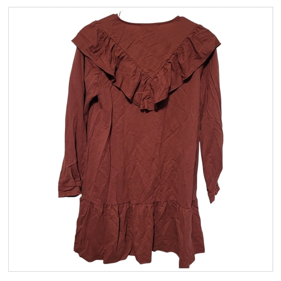 Mango Rust Ruffle Front Long Sleeve Mini Dress XS - Picture 2 of 5
